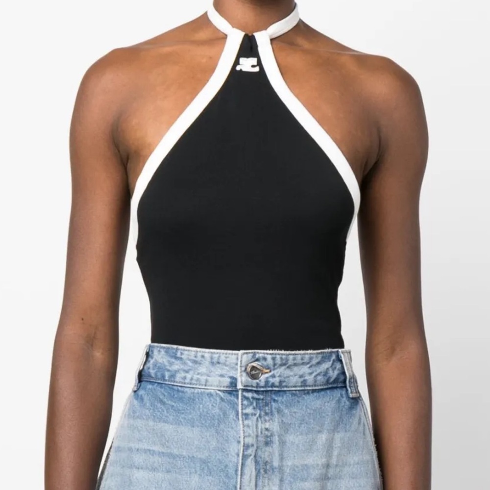 Chic Black and White Halter Top